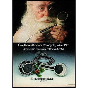 1976 Waterpik Shower Massage Head Vintage Print Ad Santa Christmas Gift Wall Art